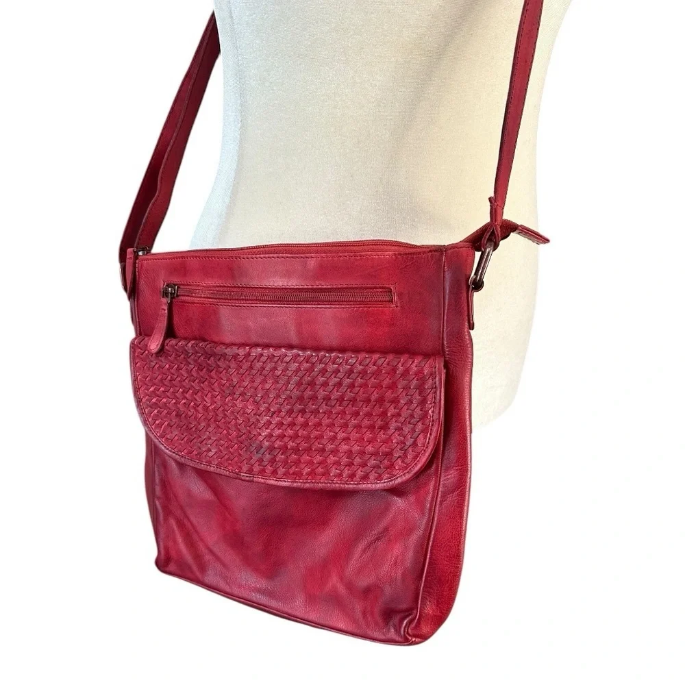 Braided Leather Crossbody Bag Purse Casual Genuine Leather 11” x 11” Red… - Picture 2 of 15